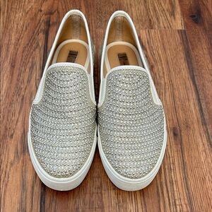 INC International Concepts Champagne Gold Slip-On Sneakers Gently Used